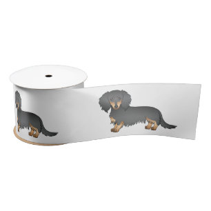 Black And Tan Long Hair Dachshund Cartoon Dogs Satin Ribbon