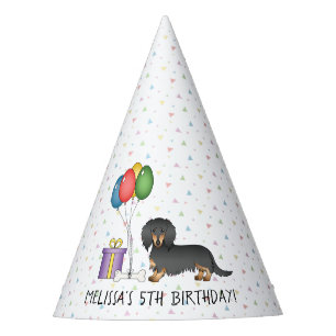 Black And Tan Long Hair Dachshund Dog - Birthday Party Hat