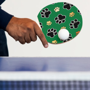 Black and tan luxury canine dog paw print ping pong paddle