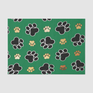Black and tan luxury canine dog paw print tissue paper
