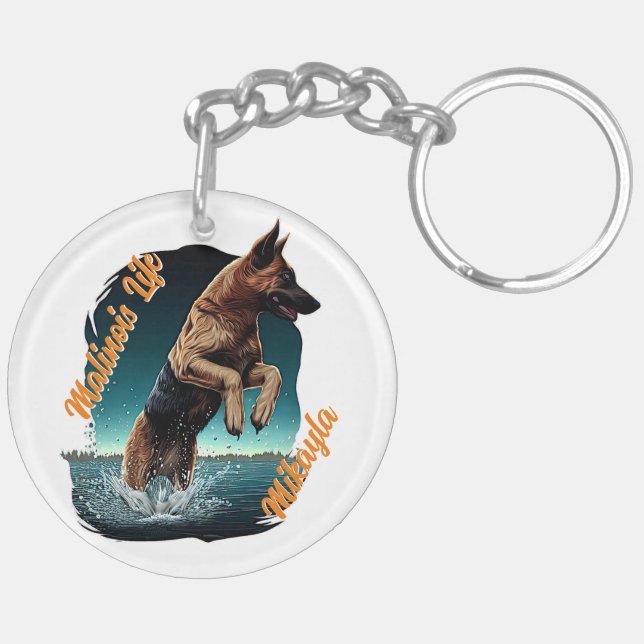 Black and Tan Malinois in Water Key Ring (Back Right)