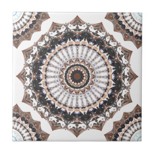 Black and Tan Mandala Pattern Ceramic Tile
