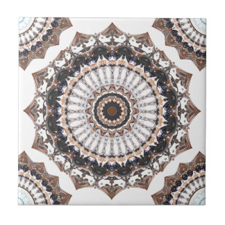 Black and Tan Mandala Pattern Ceramic Tile