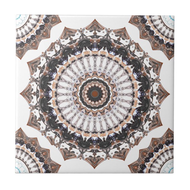 Black and Tan Mandala Pattern Ceramic Tile (Front)