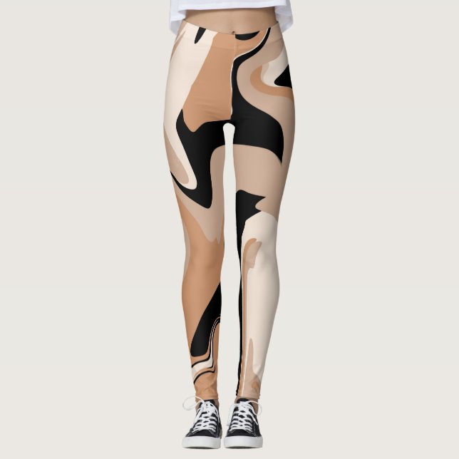 Black and Tan Marble Pattern Leggings (Front)