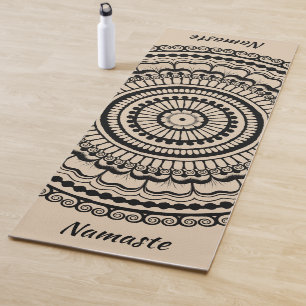 Black and Tan Mehndi Henna Mandala Yoga Mat