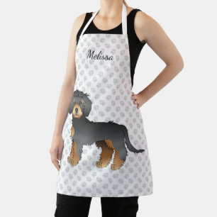 Black And Tan Mini Goldendoodle Cartoon Dog & Name Apron