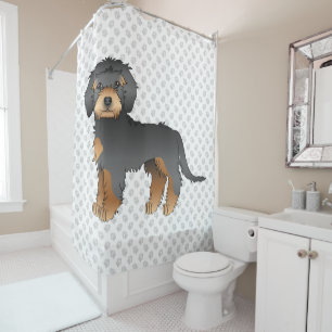 Black And Tan Mini Goldendoodle Cartoon Dog & Paws Shower Curtain