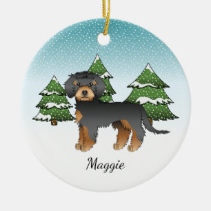 Black And Tan Mini Goldendoodle - Winter Forest Ceramic Ornament