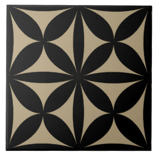 Black and Tan Modern / Retro Print  Ceramic Tile