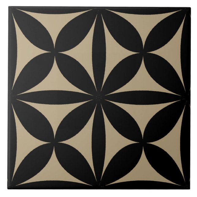 Black and Tan Modern / Retro Print  Ceramic Tile (Front)