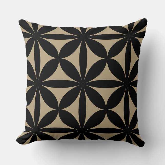 Black and Tan Modern / Retro Print  Cushion (Front)
