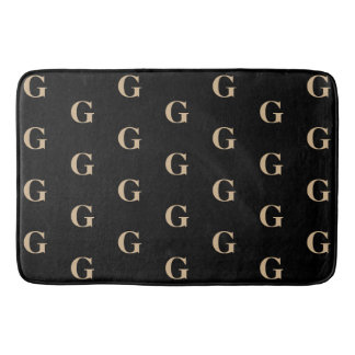 Black and Tan Monogram Pattern Bath Mat