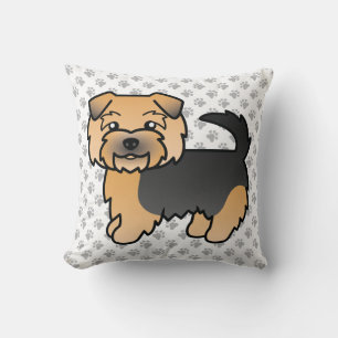 Black And Tan Norfolk Terrier Cartoon Dog & Paws Cushion