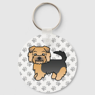 Black And Tan Norfolk Terrier Cartoon Dog & Paws Key Ring
