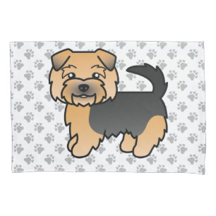 Black And Tan Norfolk Terrier Cartoon Dog & Paws Pillowcase