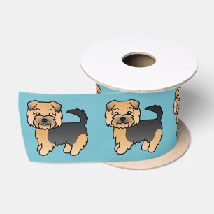 Black And Tan Norfolk Terrier Dog On Blue Satin Ribbon