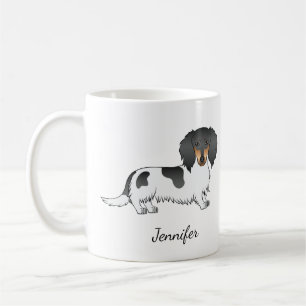Black And Tan Piebald Long Hair Dachshund & Name Coffee Mug