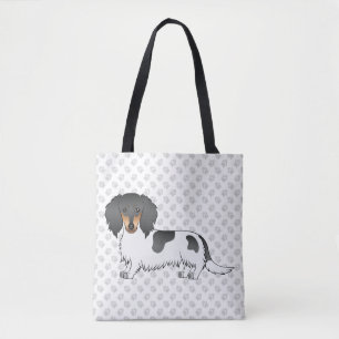 Black And Tan Piebald Long Hair Dachshund & Paws Tote Bag