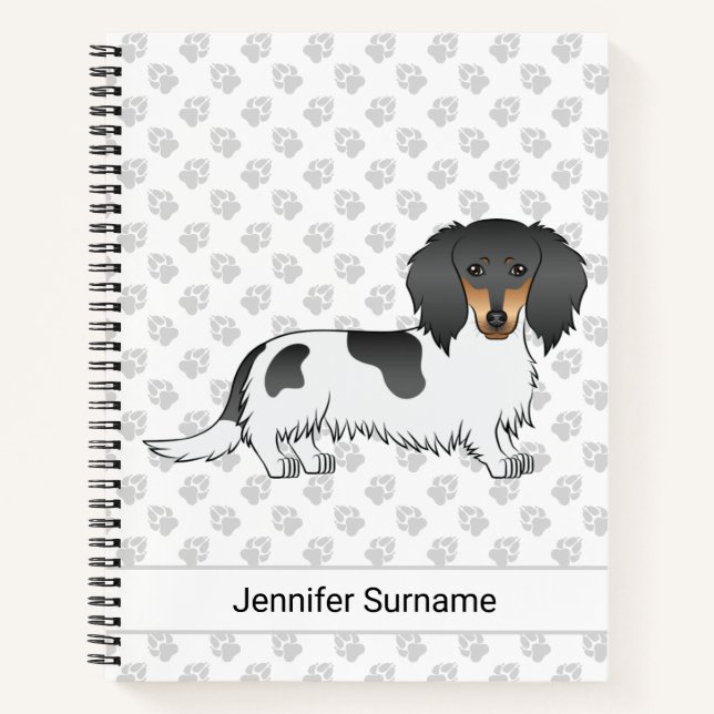 Black And Tan Piebald Long Hair Dachshund & Text Notebook (Front)
