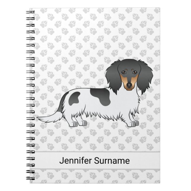 Black And Tan Piebald Long Hair Dachshund & Text Notebook (Front)
