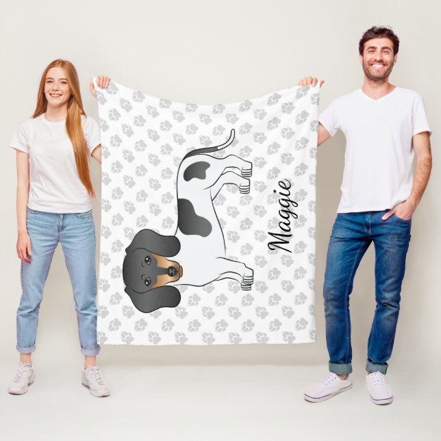 Black And Tan Piebald Short Hair Dachshund & Name Fleece Blanket (In Situ)
