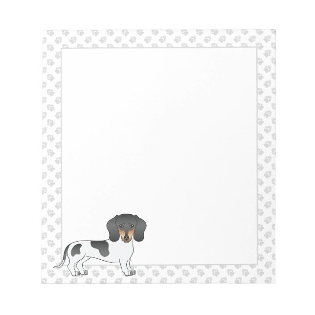 Black And Tan Piebald Short Hair Dachshund & Paws Notepad (Front)