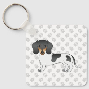 Black And Tan Piebald Smooth Coat Dachshund Dog Key Ring