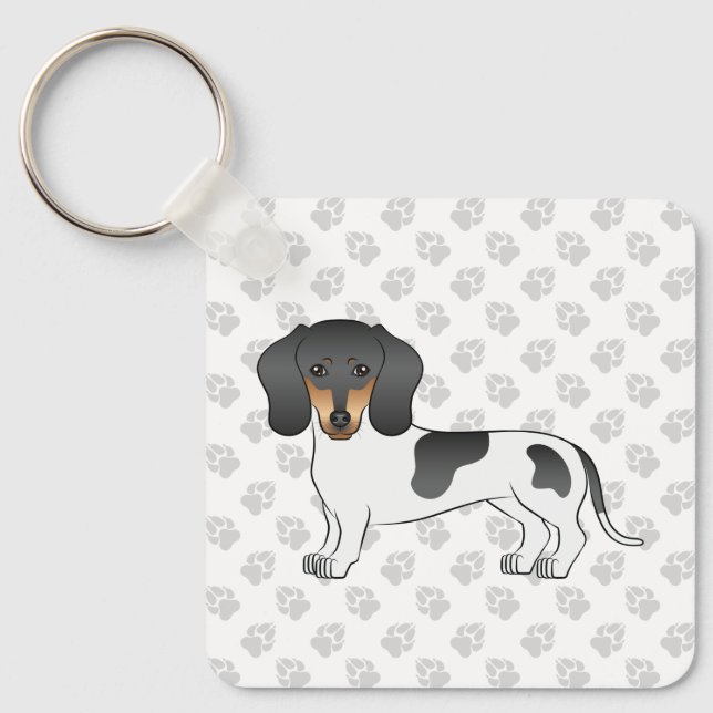 Black And Tan Piebald Smooth Coat Dachshund Dog Key Ring (Front)