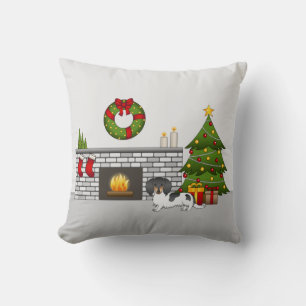 Black And Tan Pied Long Hair Dachshund Christmas Cushion