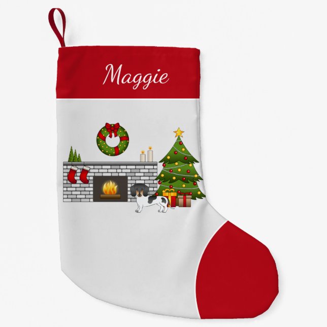 Black And Tan Pied Short Hair Dachshund Christmas Small Christmas Stocking (Front)