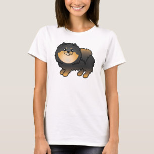 Black And Tan Pomeranian Cute Cartoon Dog T-Shirt