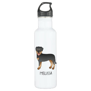 Black And Tan Rottweiler Cute Cartoon Dog And Name 710 Ml Water Bottle