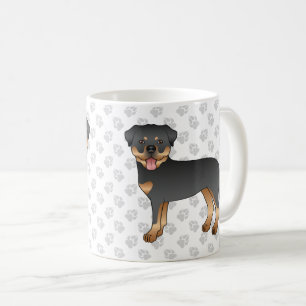 Black And Tan Rottweiler Cute Cartoon Dog And Paws Coffee Mug