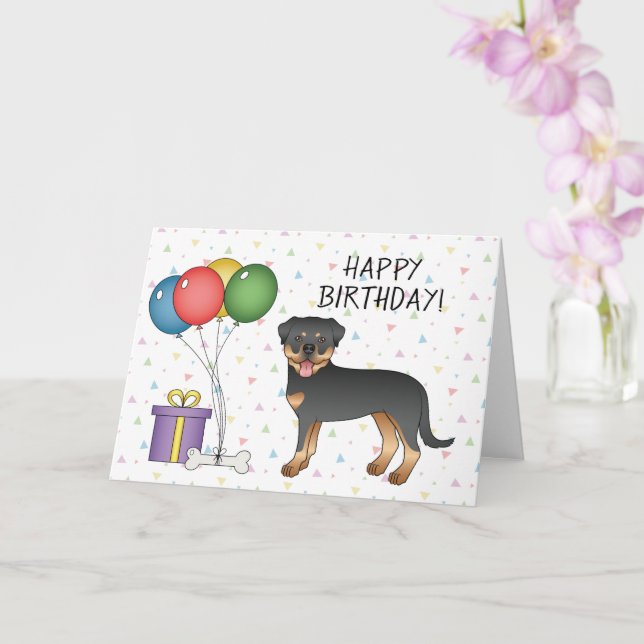 Black And Tan Rottweiler Cute Dog - Happy Birthday Card (Orchid)