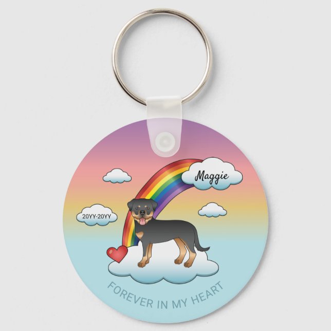 Black And Tan Rottweiler Dog Rainbow Memorial Key Ring (Front)