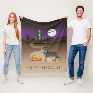 Black And Tan Rottweiler Halloween Haunted House Fleece Blanket