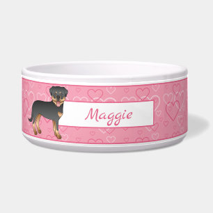 Black And Tan Rottweiler On Pink Hearts & Name