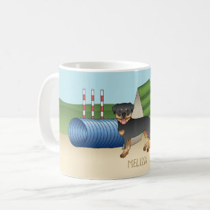 Black And Tan Rottweiler With Agility Equipment Coffee Mug
