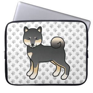 Black And Tan Shiba Inu Cartoon Dog Illustration Laptop Sleeve
