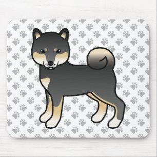 Black And Tan Shiba Inu Cartoon Dog & Paws Mouse Pad