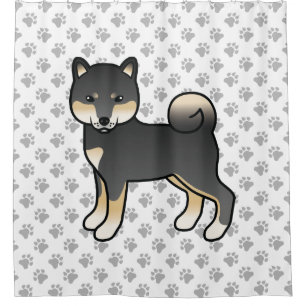 Black And Tan Shiba Inu Cartoon Dog & Paws Shower Curtain