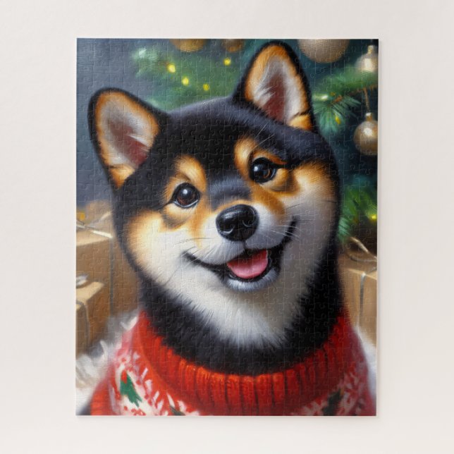 Black and Tan Shiba Inu Christmas Jigsaw Puzzle (Vertical)