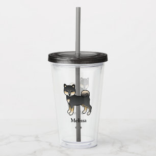 Black And Tan Shiba Inu Cute Dog & Custom Name Acrylic Tumbler