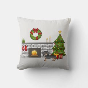 Black And Tan Short Hair Dachshund Christmas Room Cushion