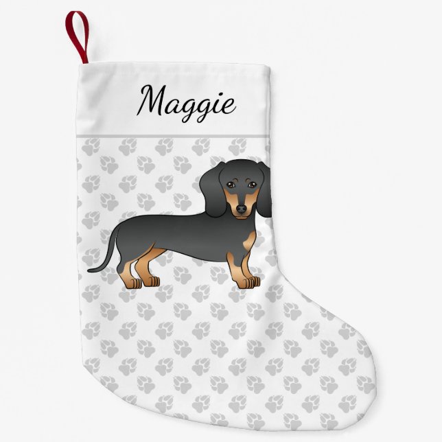 Black And Tan Short Hair Dachshund Dog & Name Small Christmas Stocking (Front)