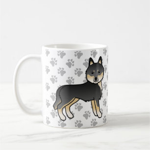 Black And Tan Siberian Husky Cartoon Dog & Paws Coffee Mug