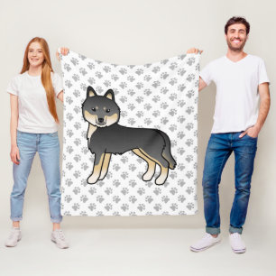 Black And Tan Siberian Husky Cartoon Dog & Paws Fleece Blanket