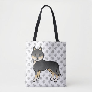 Black And Tan Siberian Husky Cartoon Dog & Paws Tote Bag