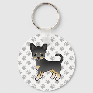 Black And Tan Smooth Coat Chihuahua Dog & Paws Key Ring
